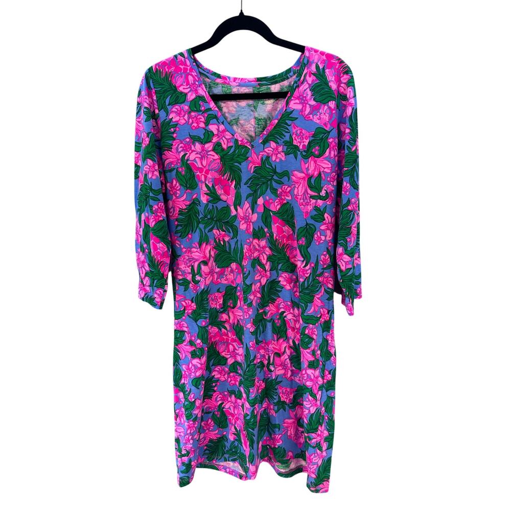 Lilly Pulitzer Women's XL NWT Tessa 3/4 Sleeve V Neck Cerise Pink Safari Sunset